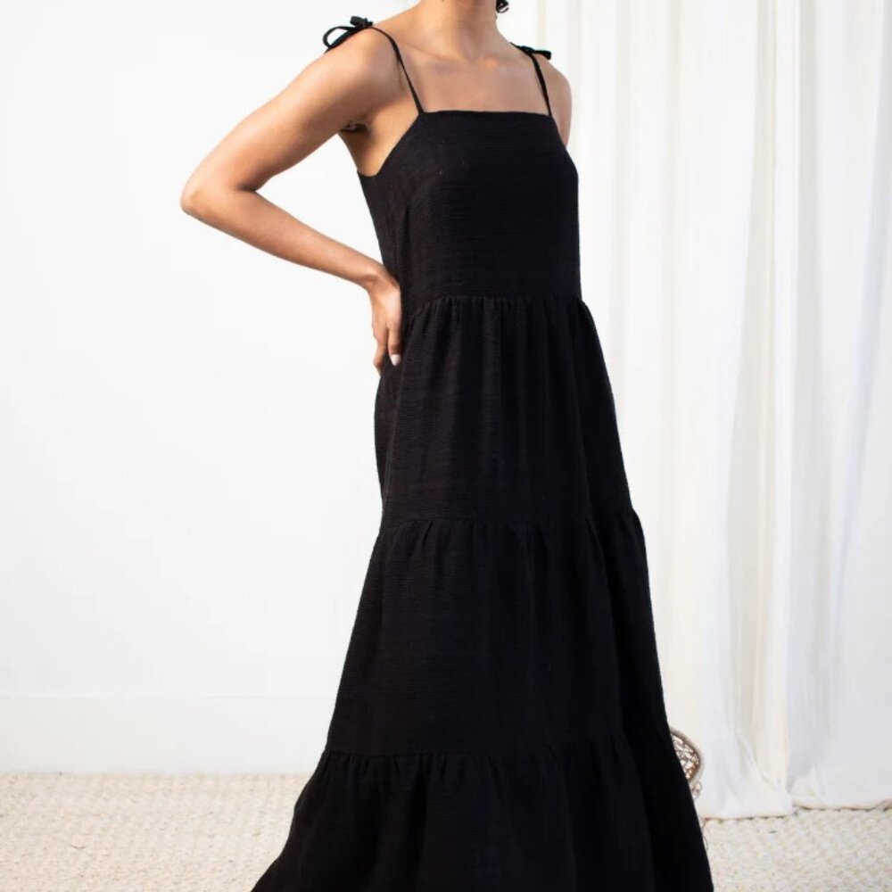 Natalie Busby Go with the Flow Black Texture Stripe Dress Size S